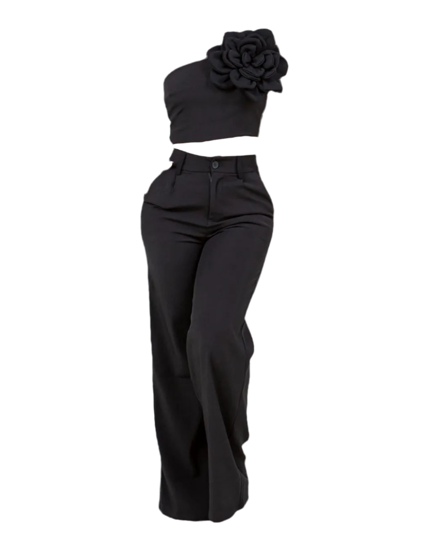 Elegante Conjunto Negro con Detalle Floral