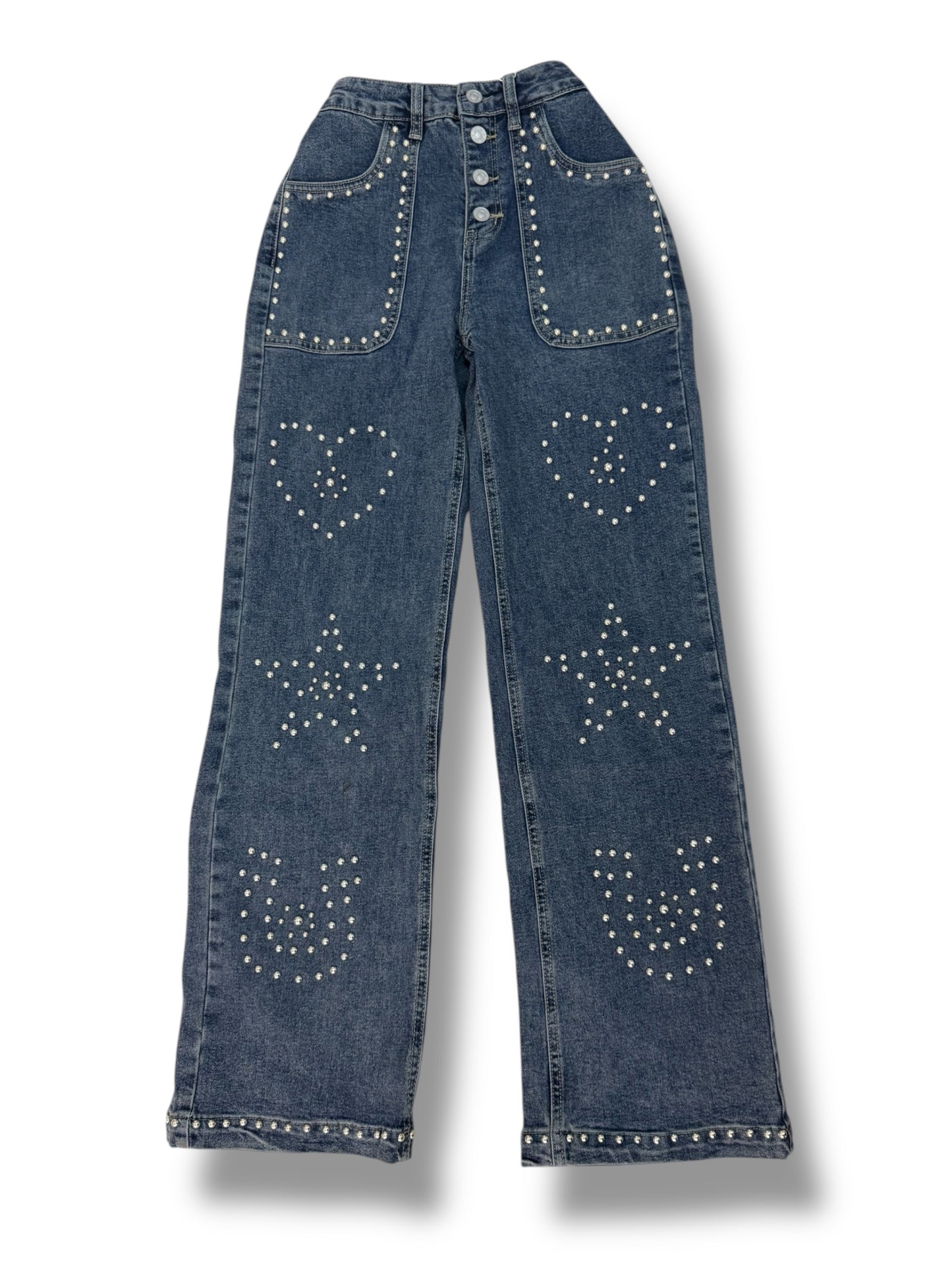 Mahones Wide Leg con Perlas y Diseños