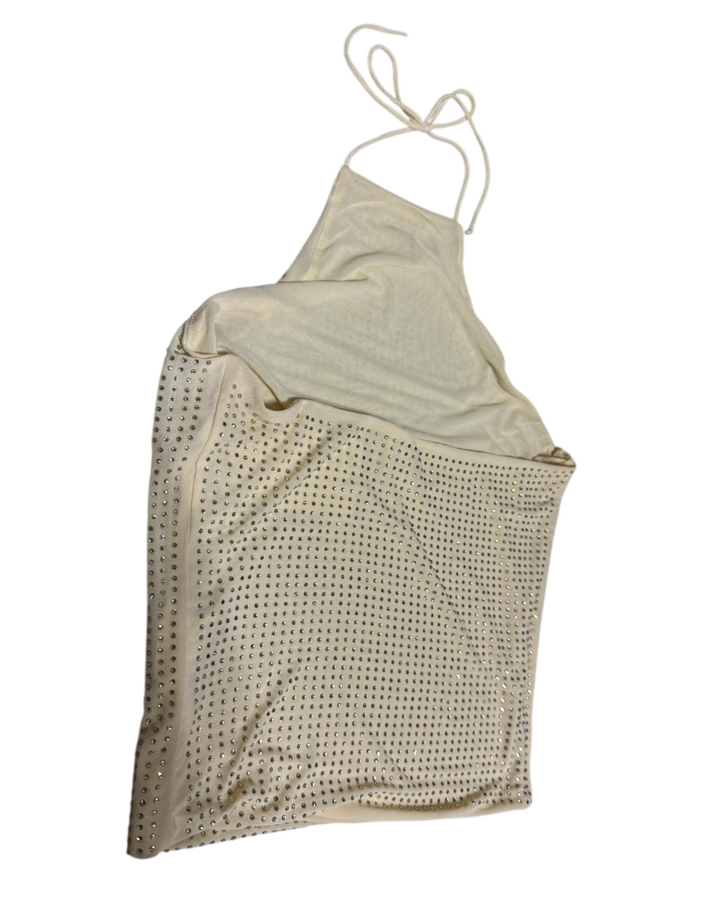 Top Halter con Brillos – Blanco, Amarillo y Negro