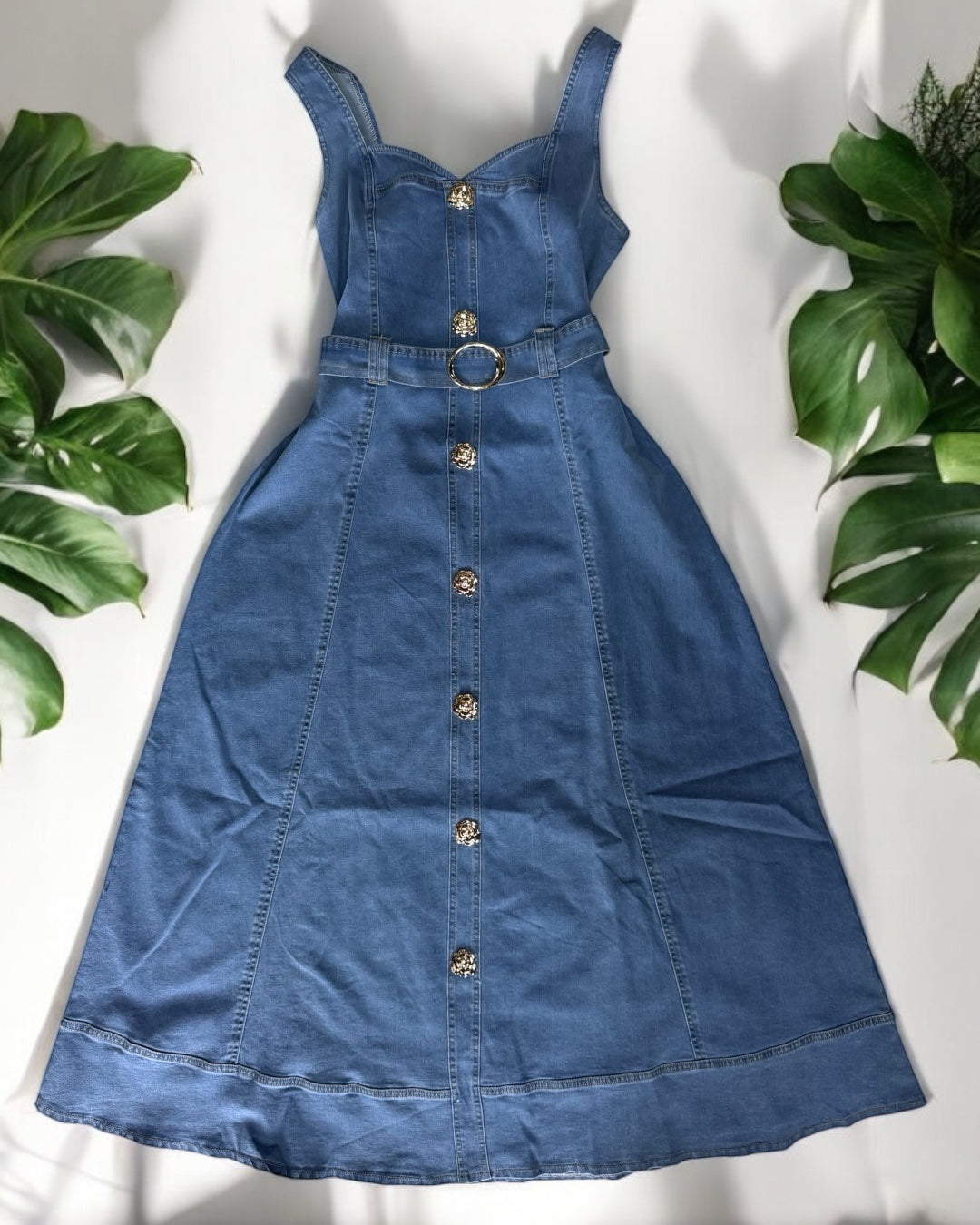 Vestido de Mahón Plus Size con Cinturón y Botones Dorados - 2X image