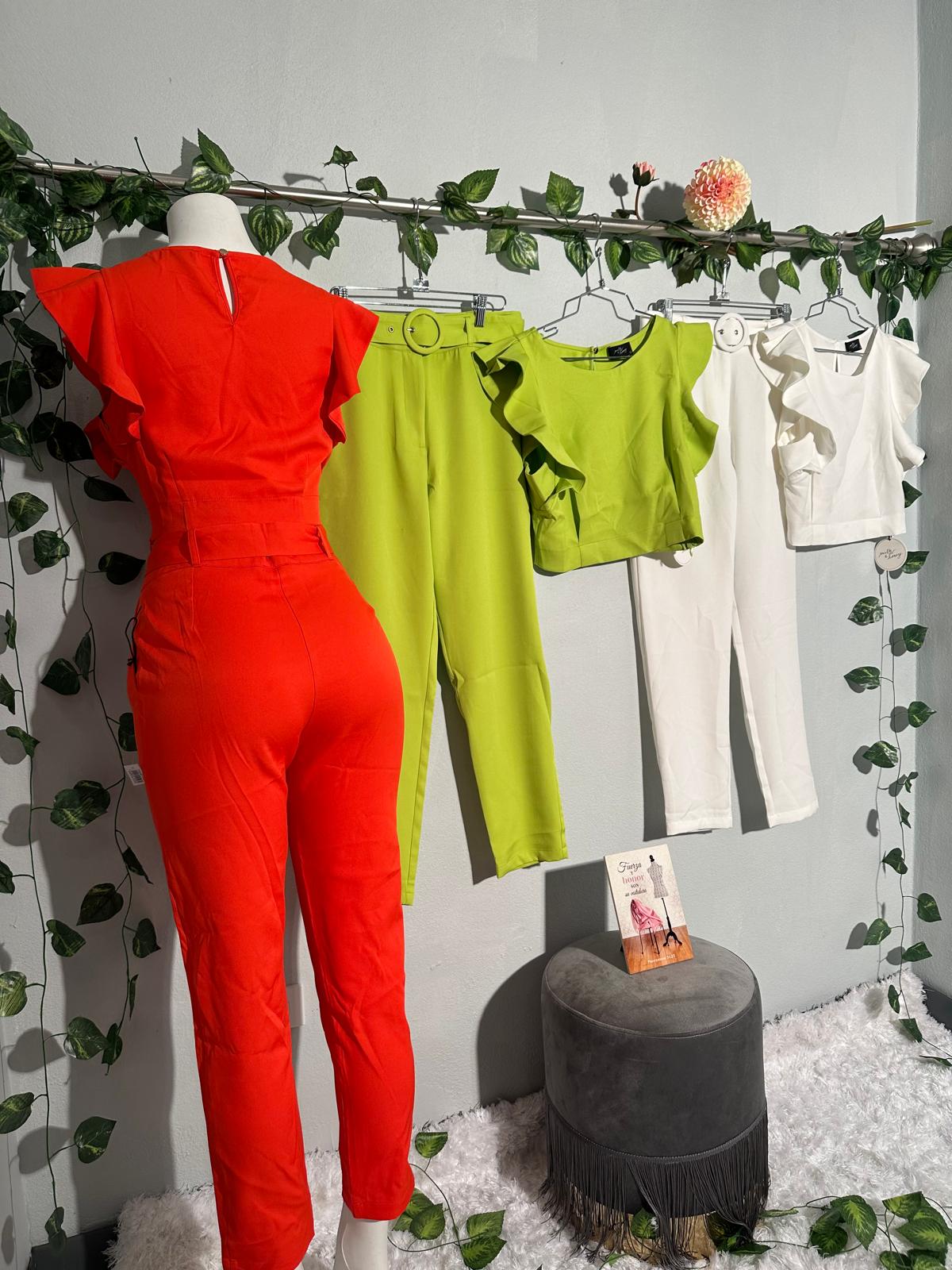 Conjunto de Blusa con Volantes y Pantalón de Cintura Alta image 1