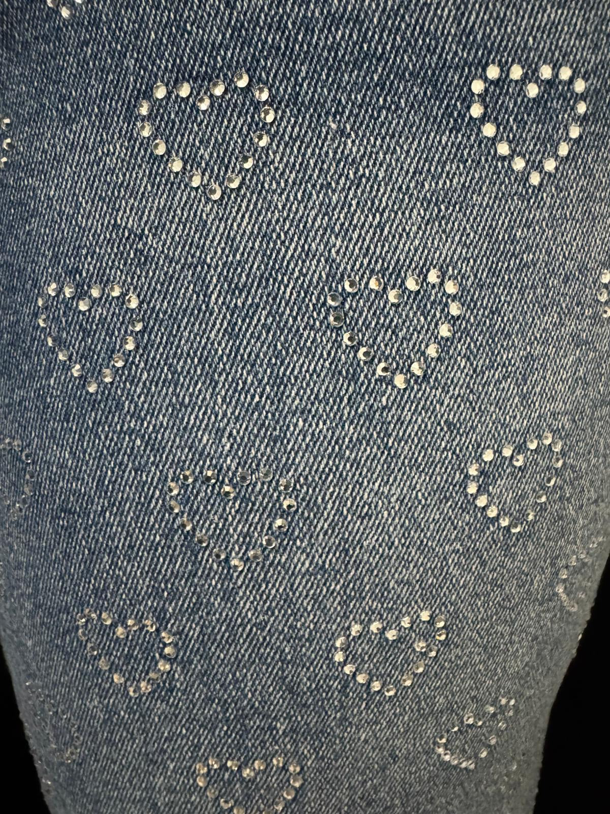 Mahón Denim Azul con Corazones de Cristales Brillantes image 2