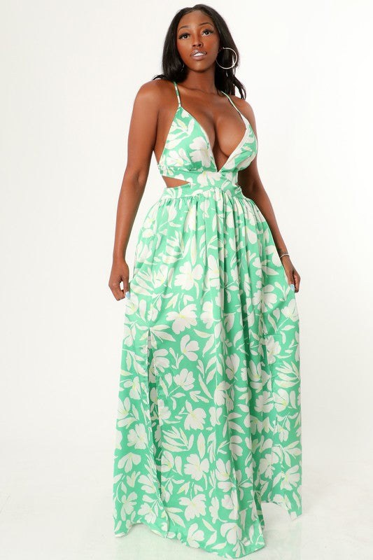 Vestido Maxi Floral Verde