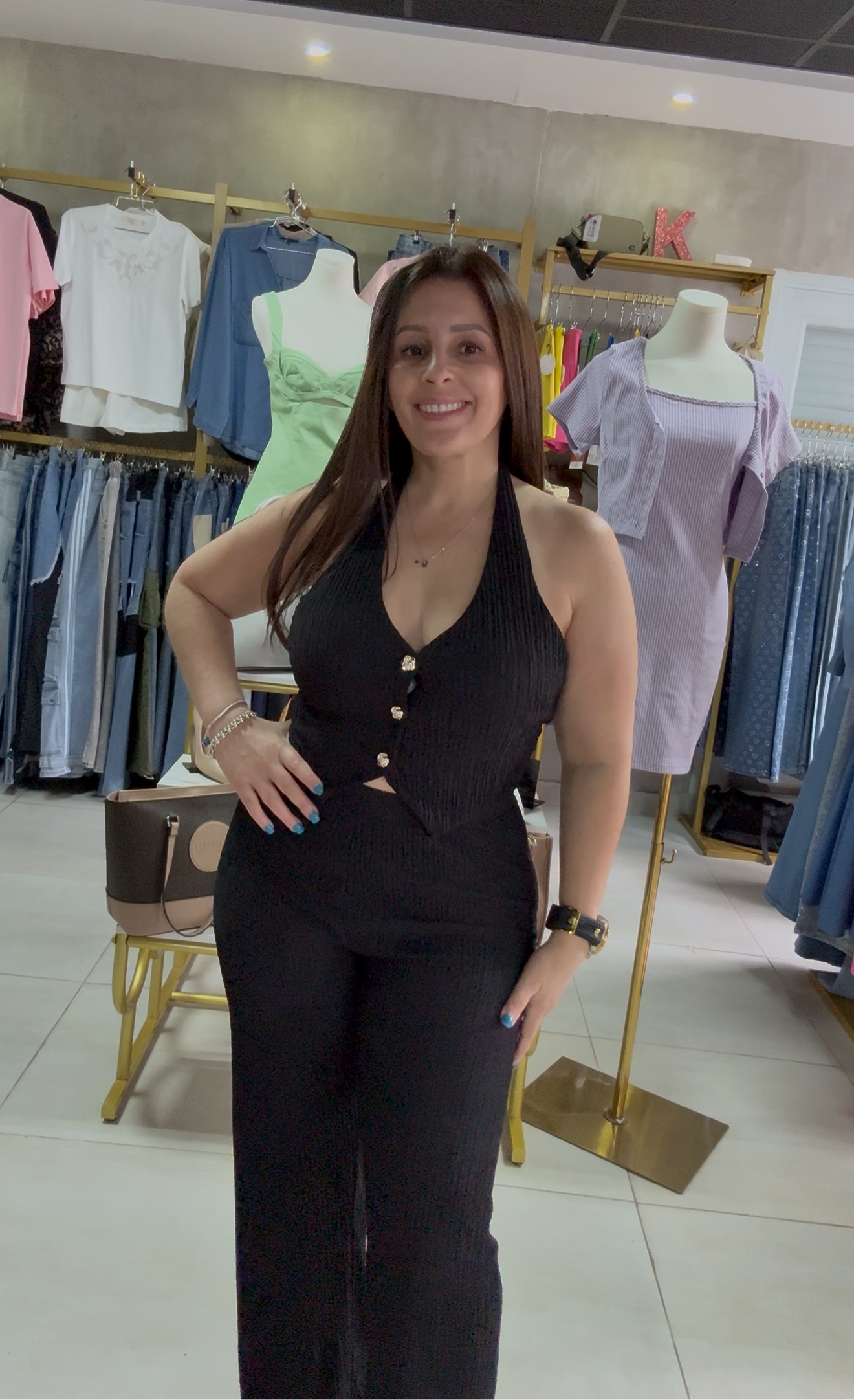 Set halter corrugado- Negro