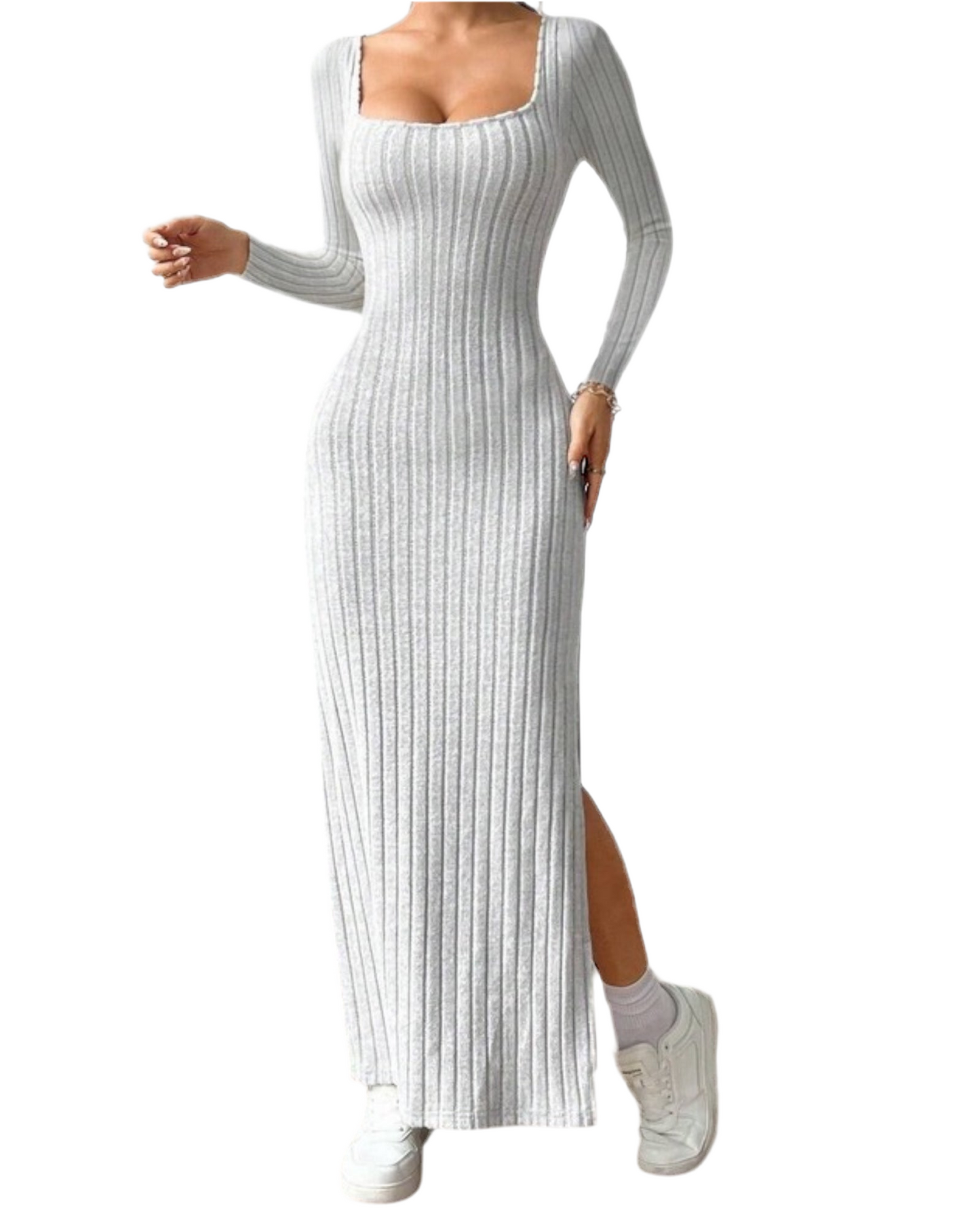 Vestido Midi de Manga Larga con Espalda Descubierta