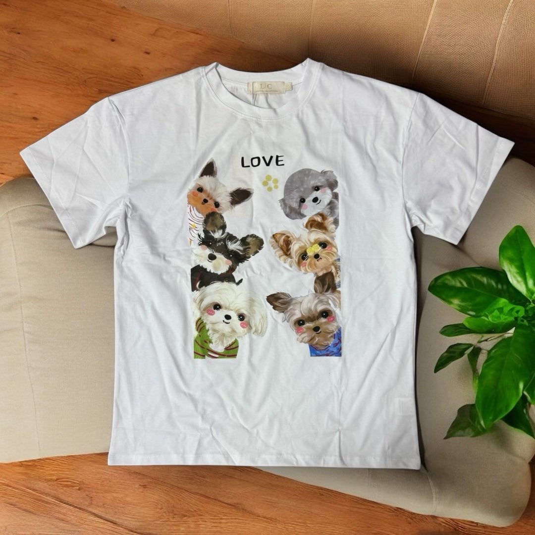 Camiseta Blanca Plus Size con Diseño de Perritos “LOVE” - 2X image