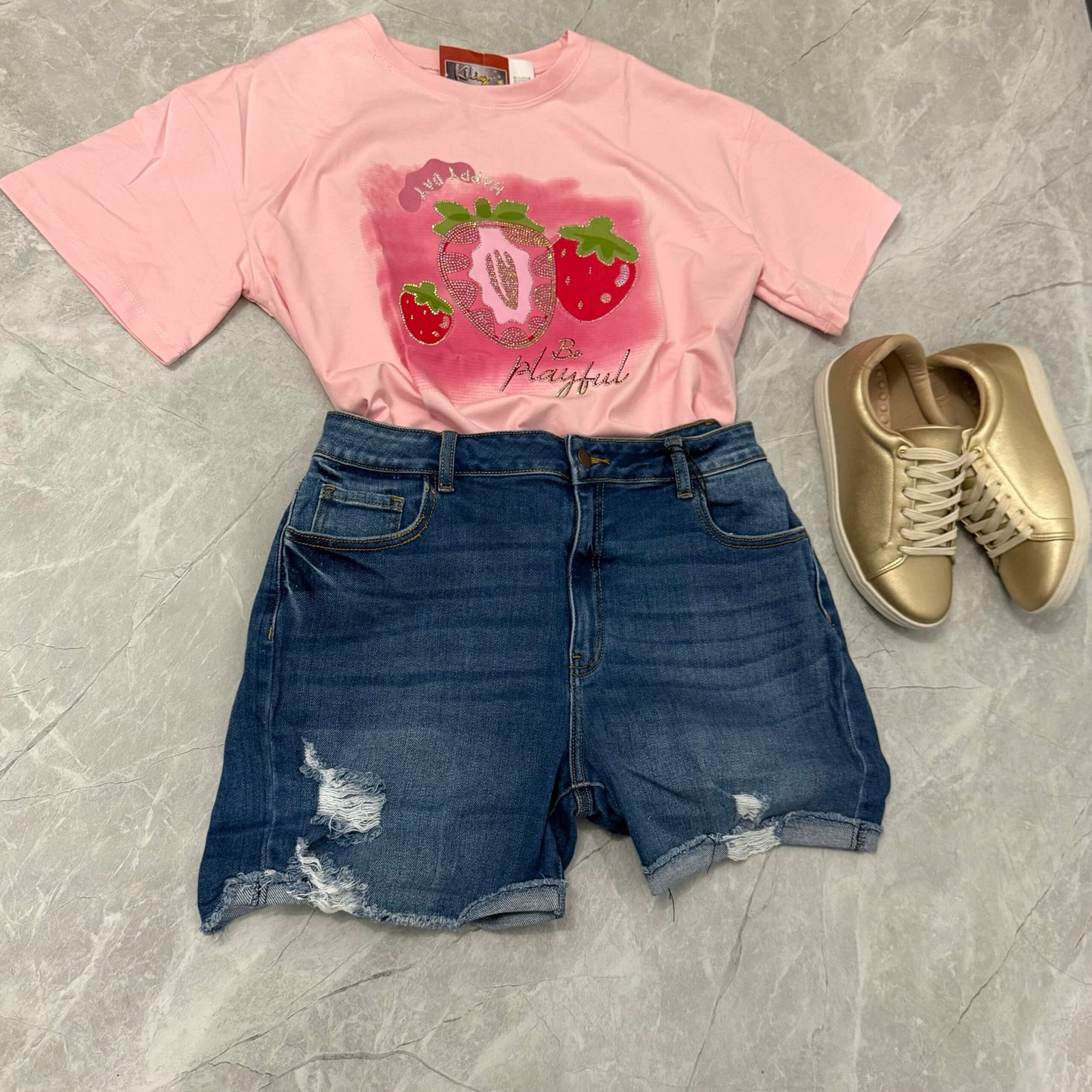 Camisa Plus Rosada de Algodón con Estampado de Fresas image 2