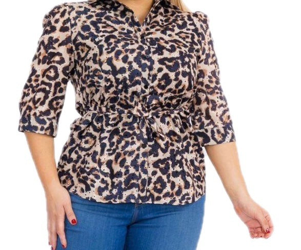 Blusa Animal Print Plus Size con Cinturón image 0