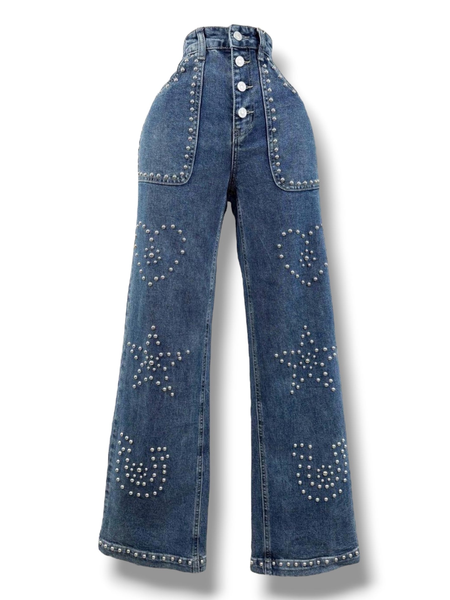 Mahones Wide Leg con Perlas y Diseños
