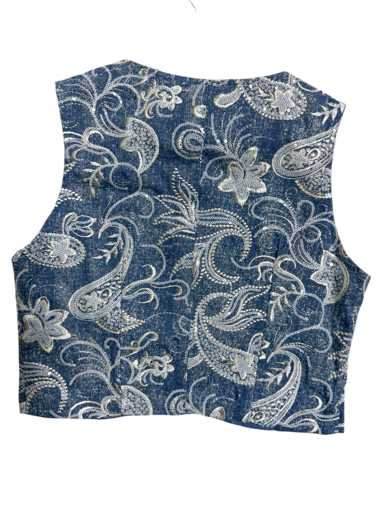 Vest Crop Mahón con Bordado Floral y Lentejuelas