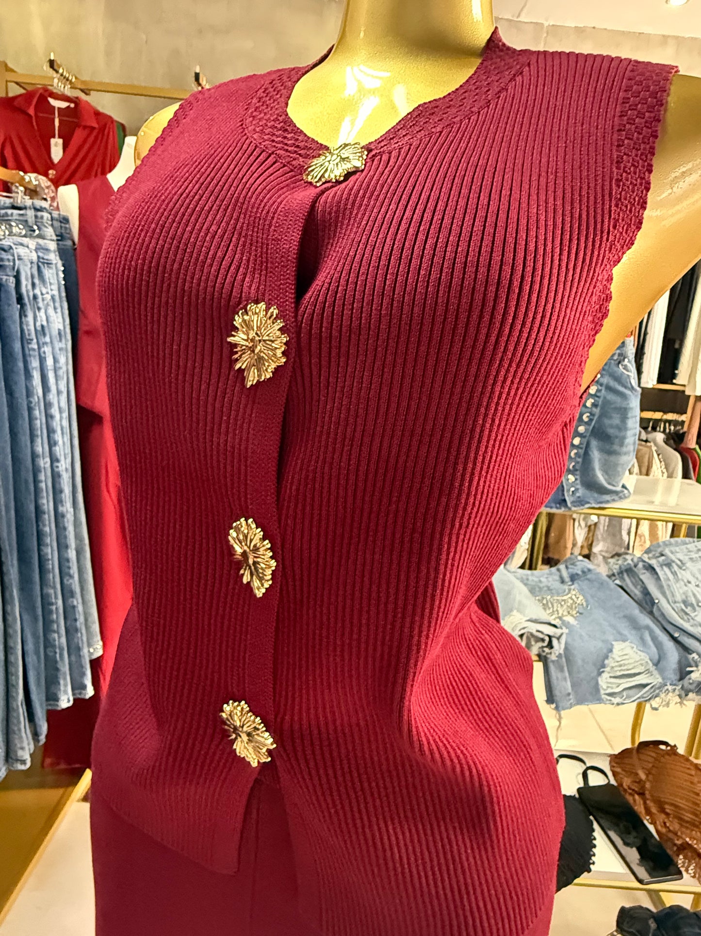 Jumpsuit Burgundy Acanalado con Botones Joya