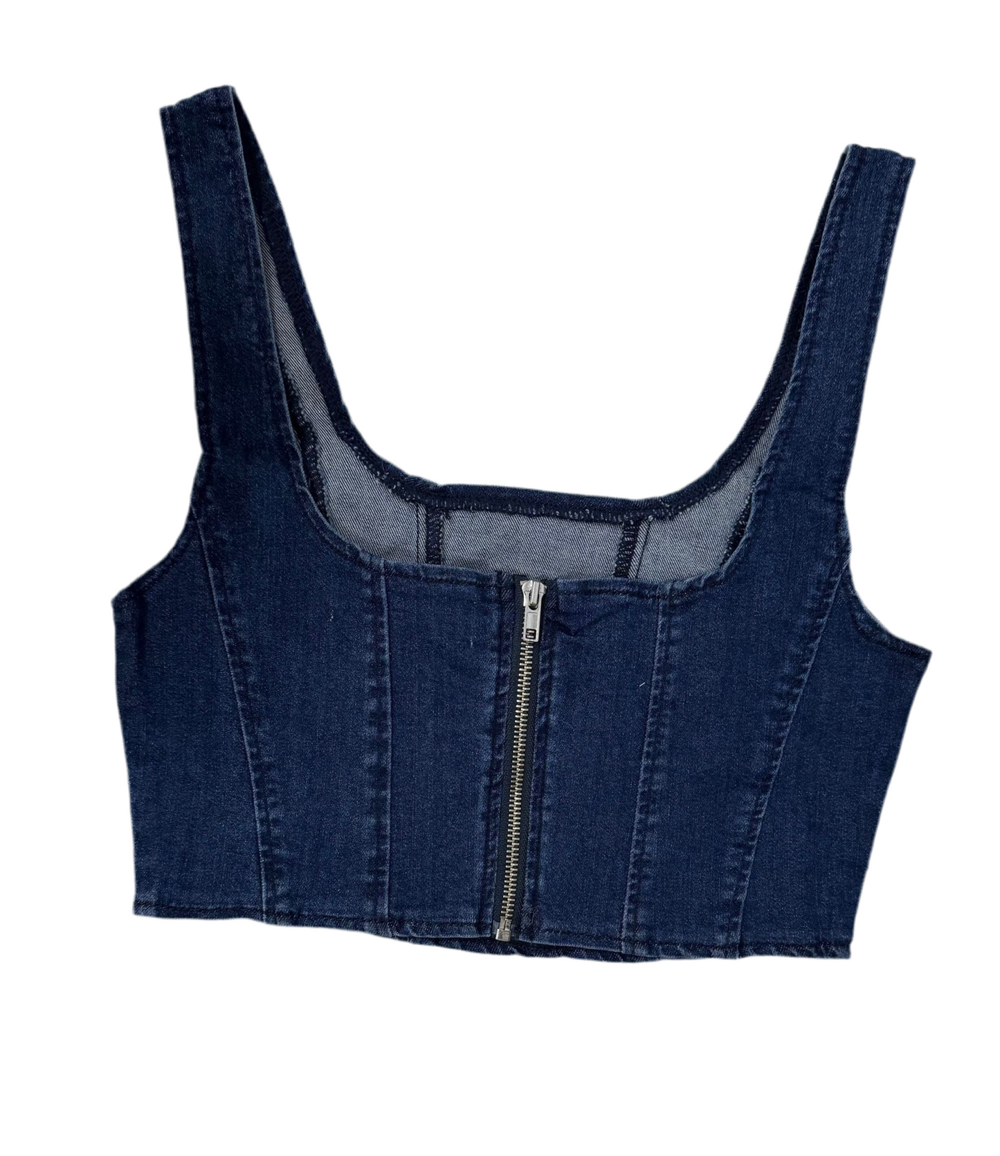Top Corset de Mahón Azul con Cierre Frontal – Estilo Denim Moderno