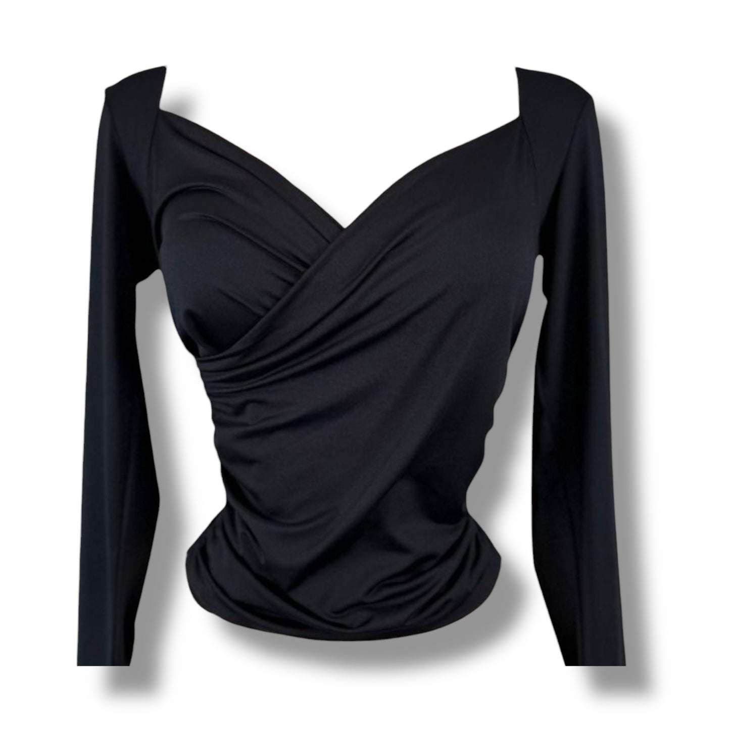 Blusa Manga Larga Cruzado de Cuello V Profundo Negro