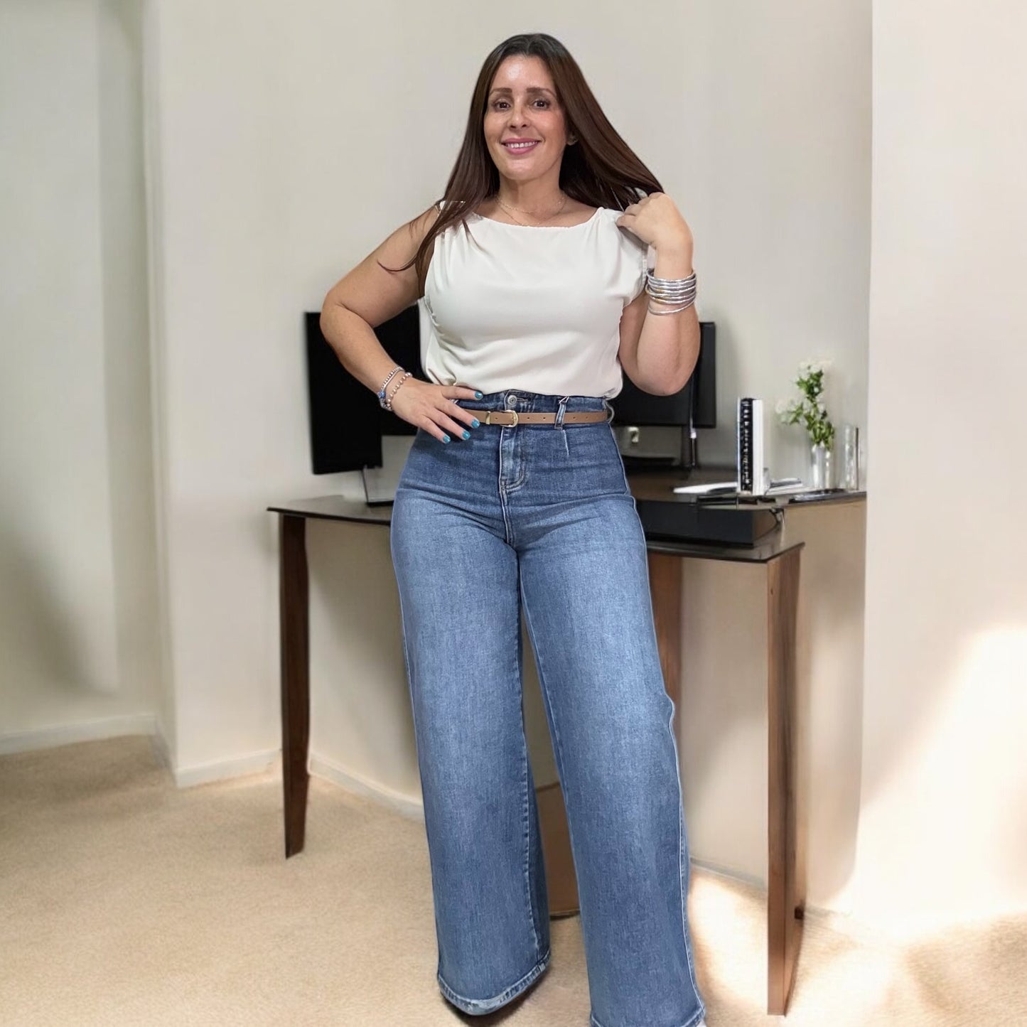 Mahón Ancho con Cintura Alta y Correa Incluida - Estilo Zara