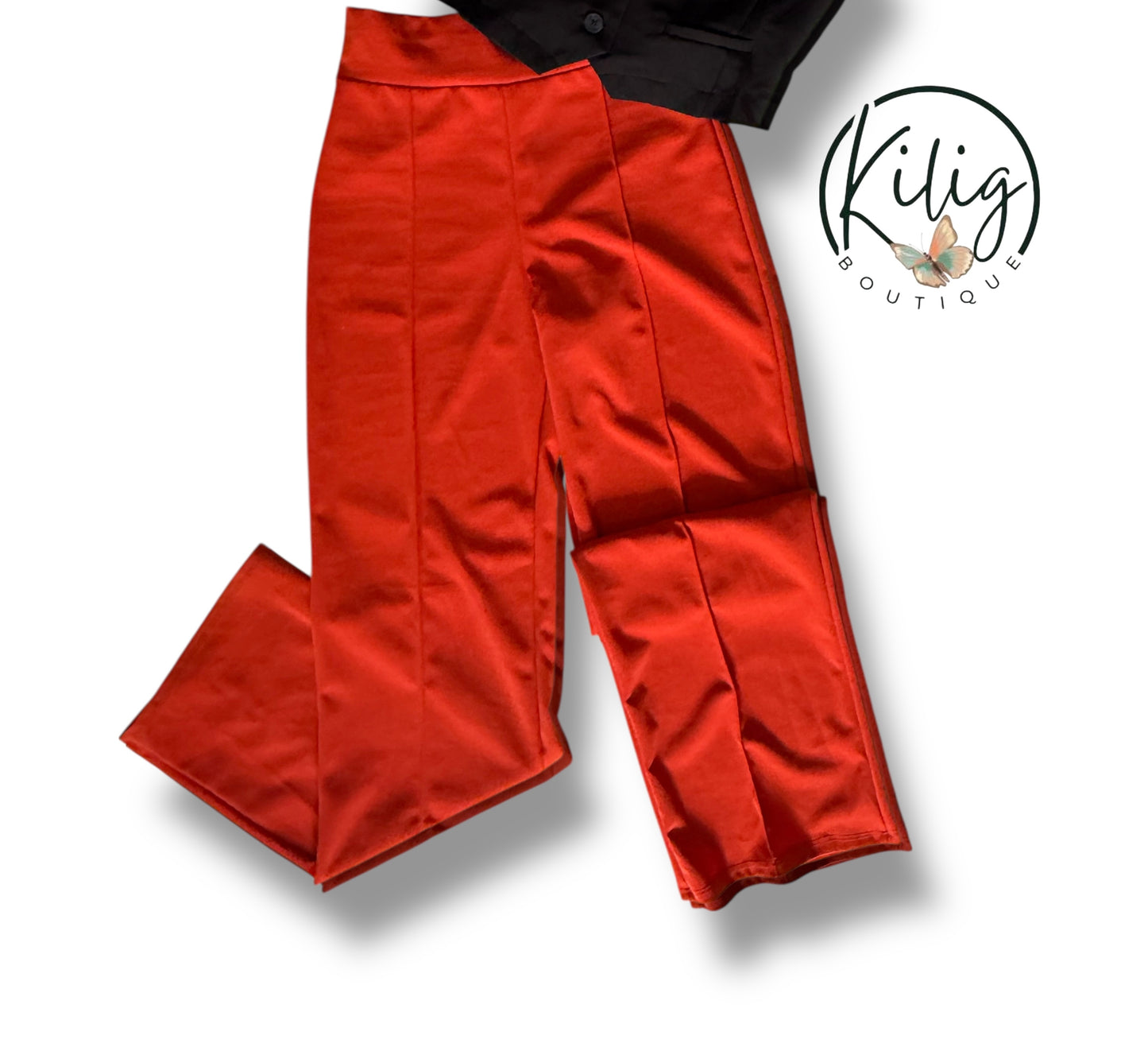 Pantalón Rojo-Anaranjado con Corte Elegante y Pierna Recta
