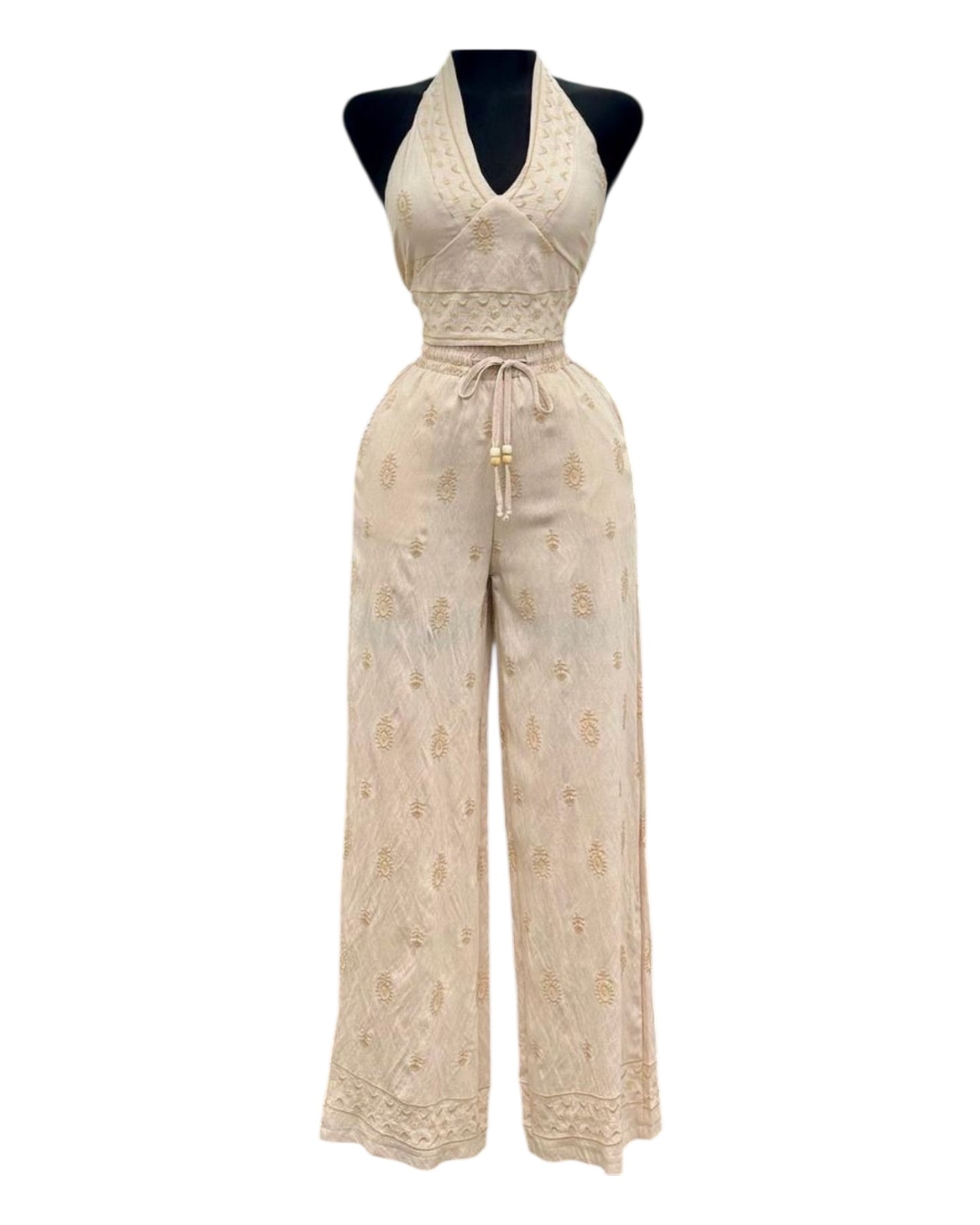 Set Halter Bordado Beige