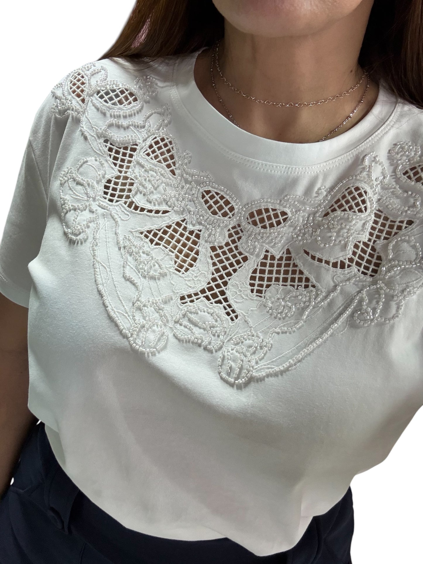 Blusa Blanca con Encaje Bordado