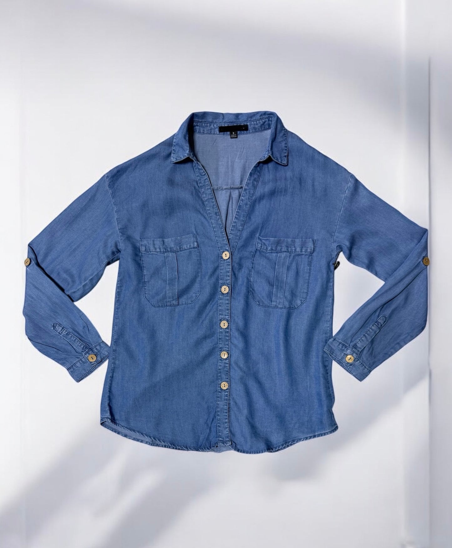 Camisa de Lyocell Estilo Denim de Botones