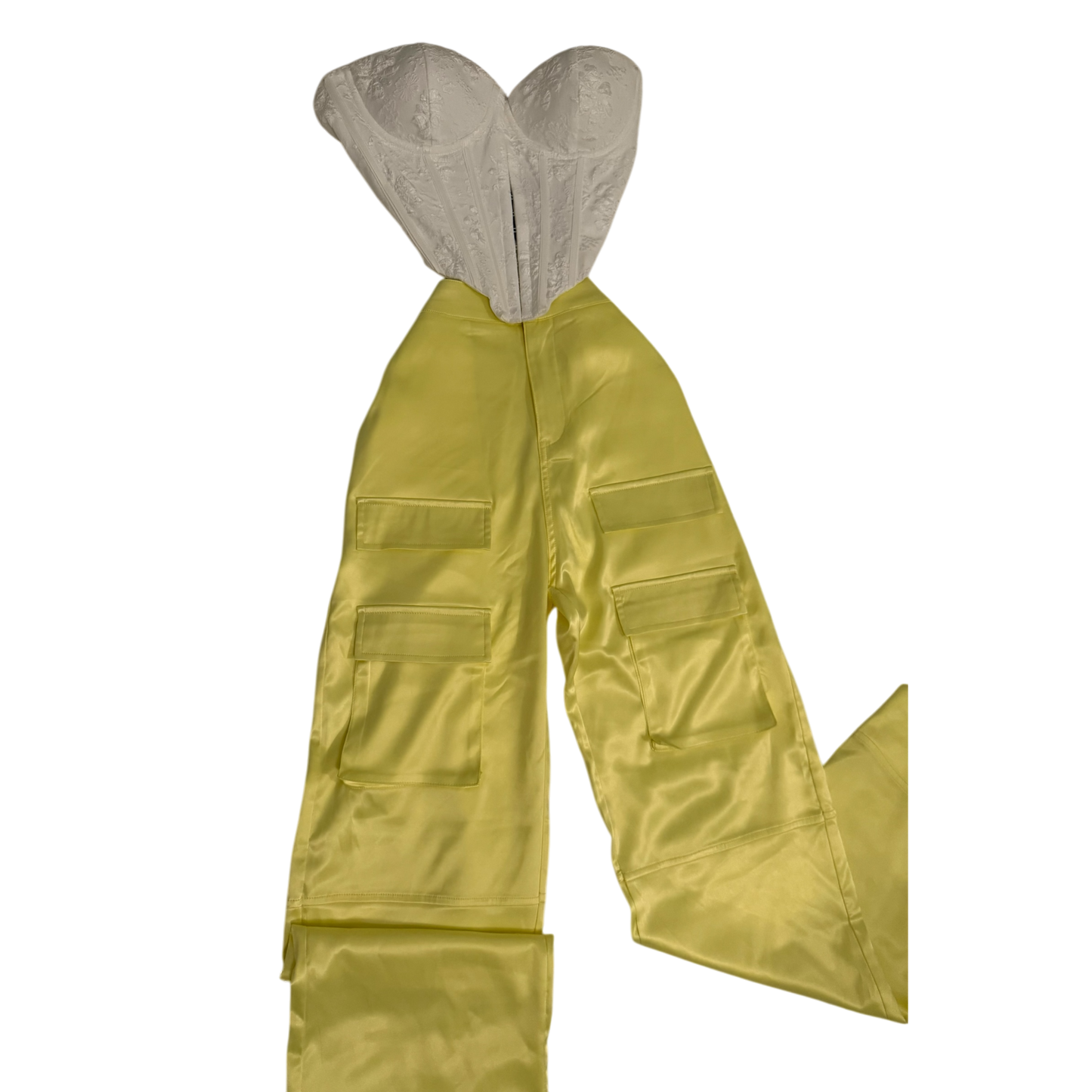 Pantalón Satín Amarillo con Bolsillos Cargo