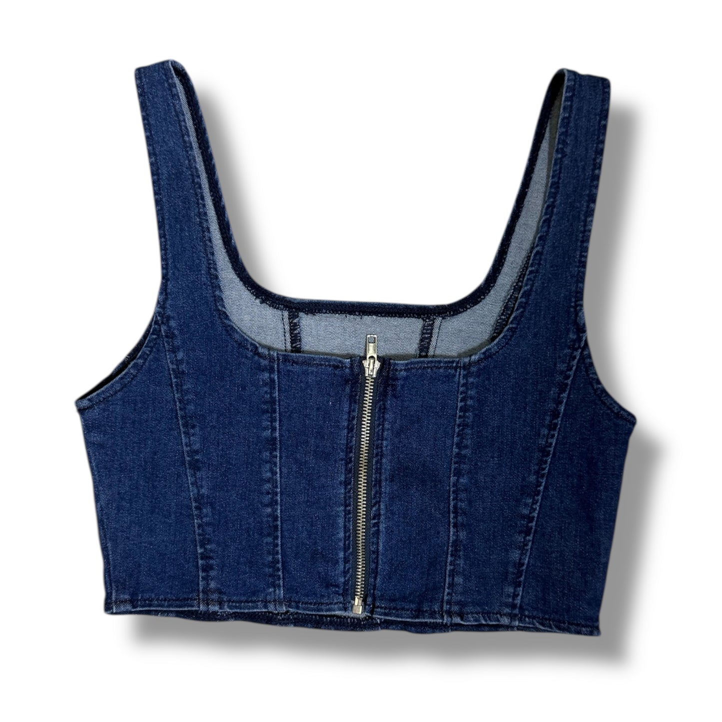 Top Corset de Mahón Azul con Cierre Frontal – Estilo Denim Moderno