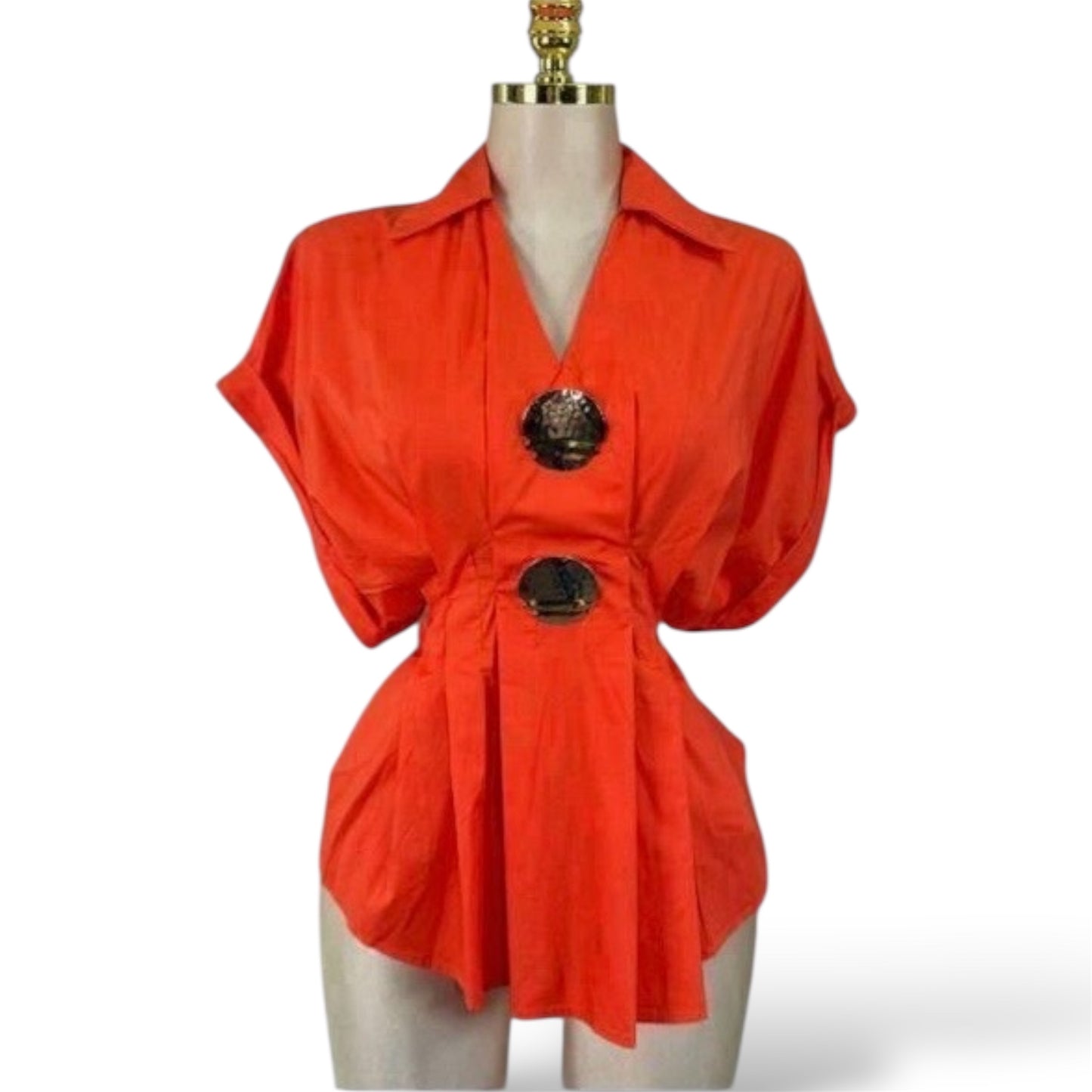 Blusa Rojo Orange de Algodón con Botones Decorativos