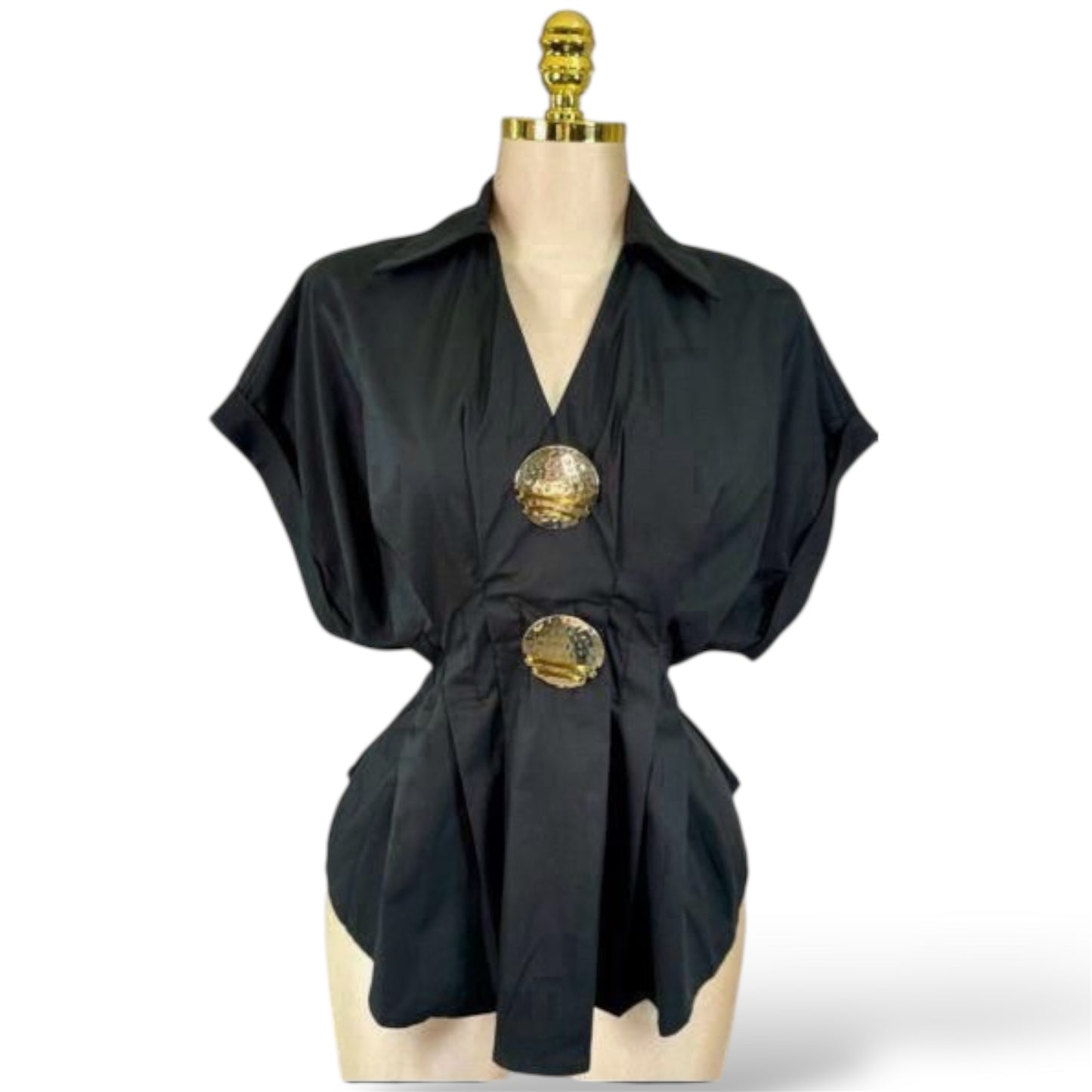 Blusa Negra de Algodón con Botones Decorativos