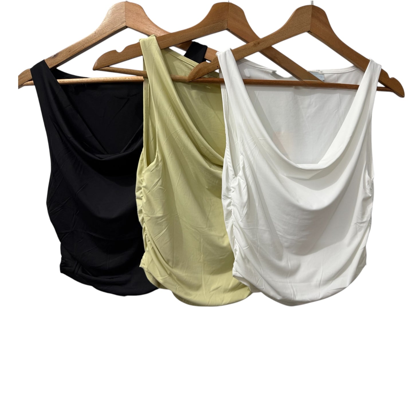 Blusa tipo drapeado elegante – Disponible en negro, blanco y amarillo claro