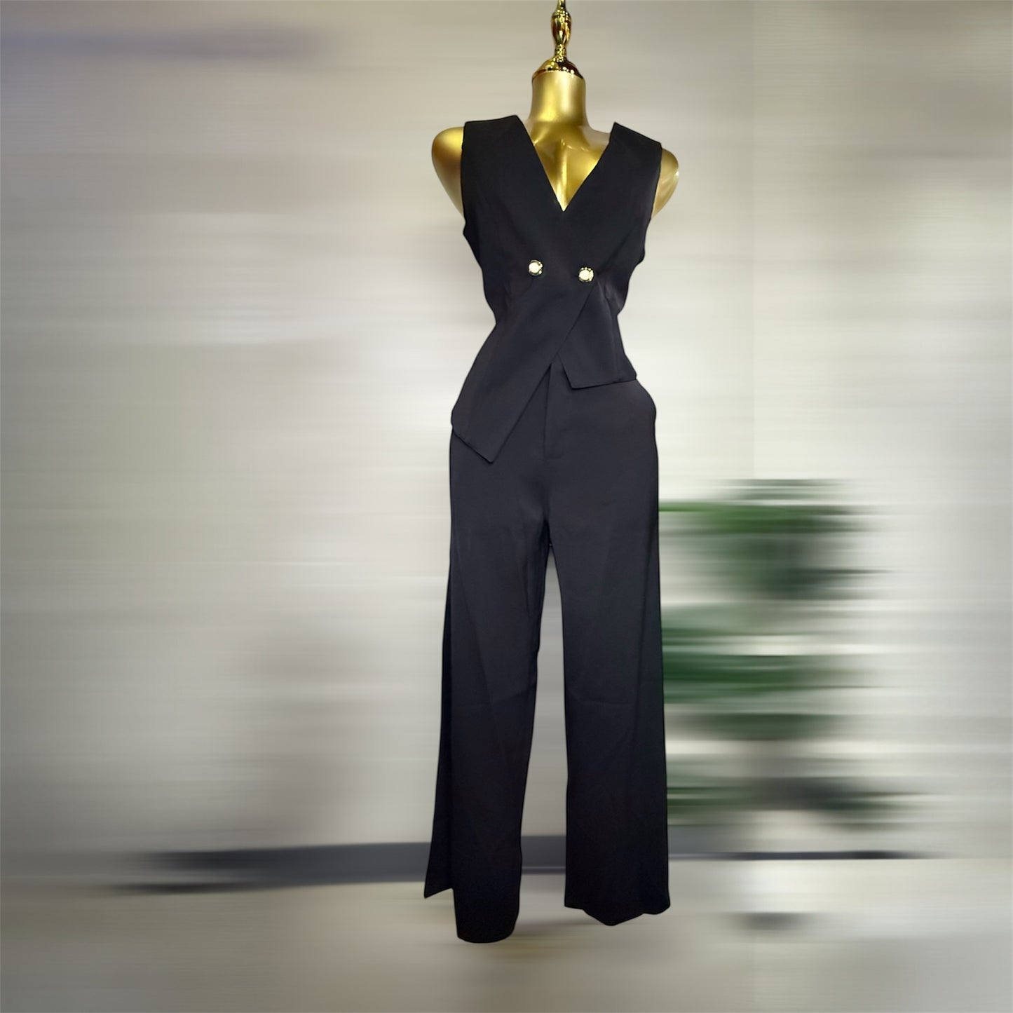 Conjunto Elegante– Pantalón Wide Leg & Chaleco Cruzado