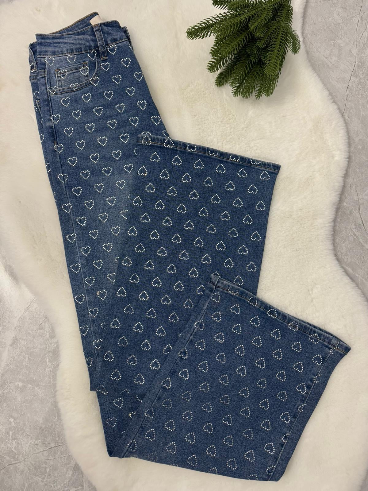 Mahón Denim Azul con Corazones de Cristales Brillantes - Medium image
