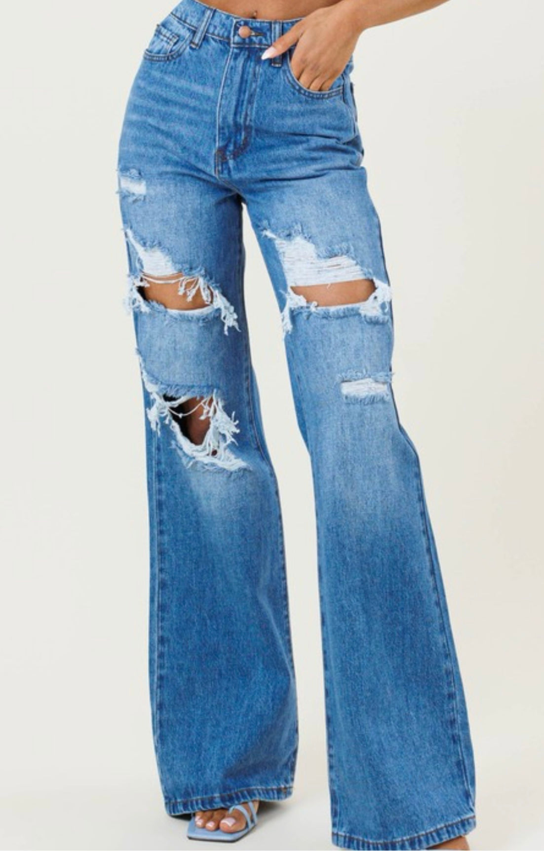Jean Wide Leg de Tiro Alto con Desgaste - 100% Algodón - 11 image
