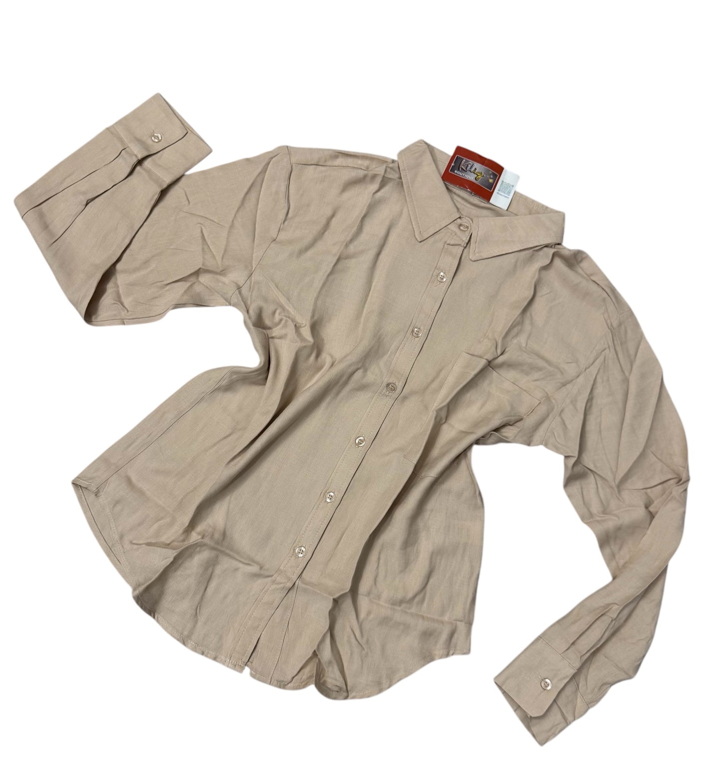 Camisa de Botones de Estilo
Clásico con Bolsillo- Beige - Medium image