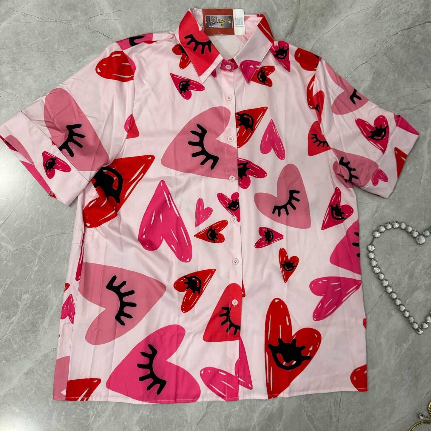 Blusa Camisera Pink Love con Estampado de Corazones - 2X image