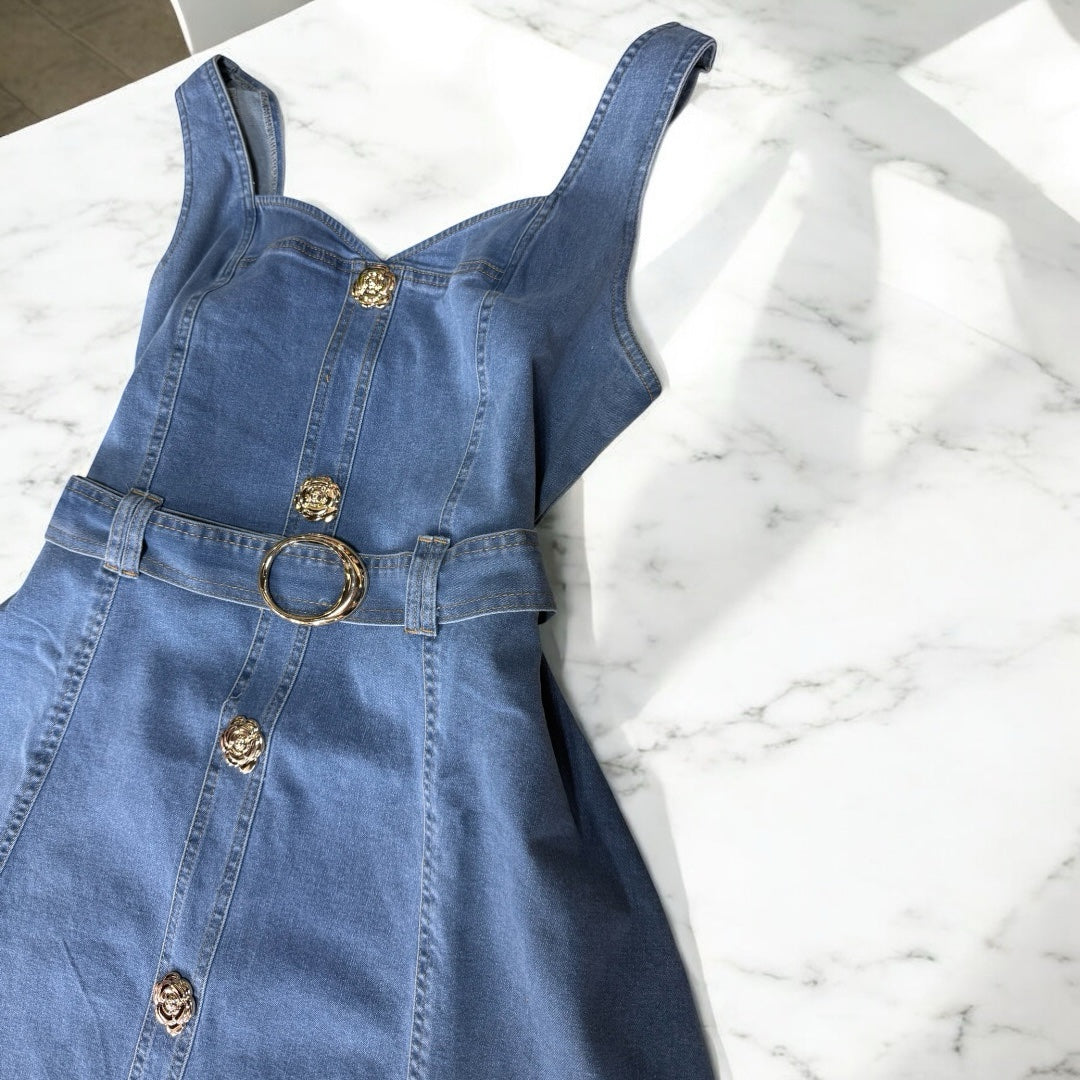 Vestido de Mahón Plus Size con Cinturón y Botones Dorados image 2