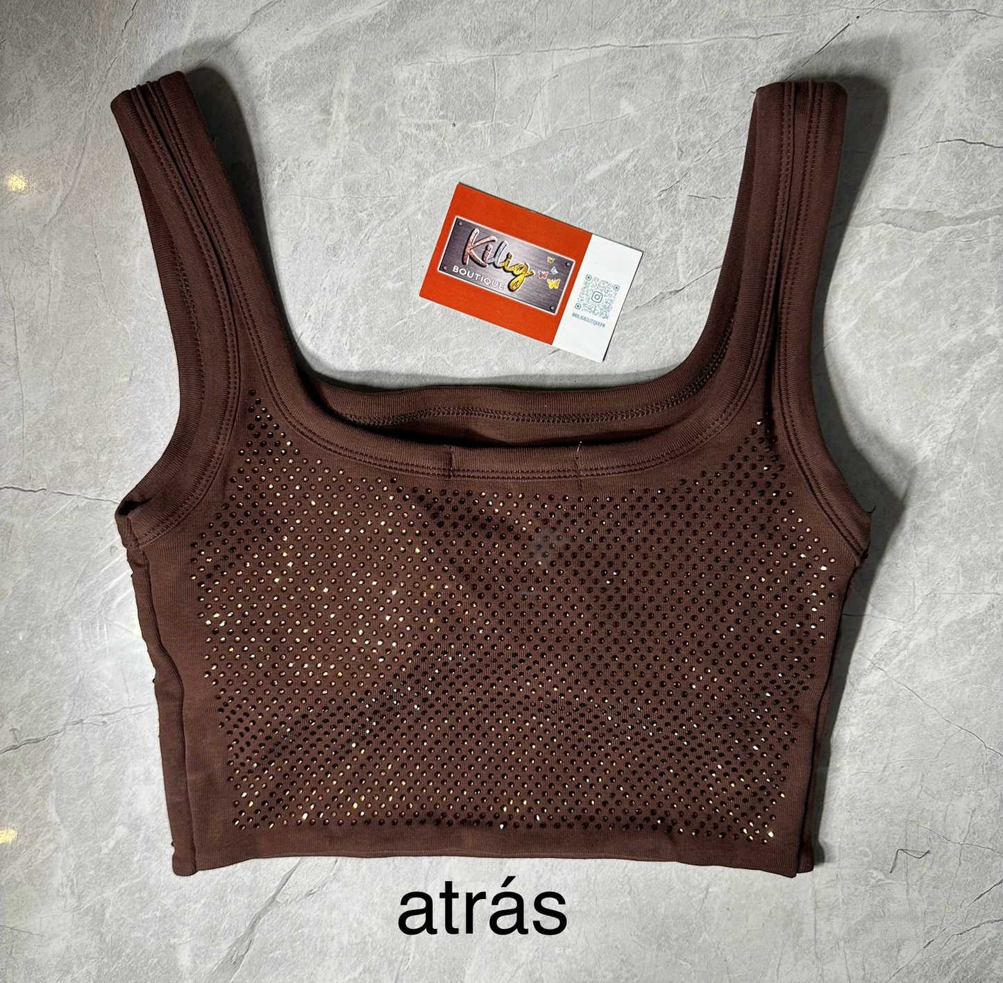 Crop Top Marrón con Apliques de Brillo image 1