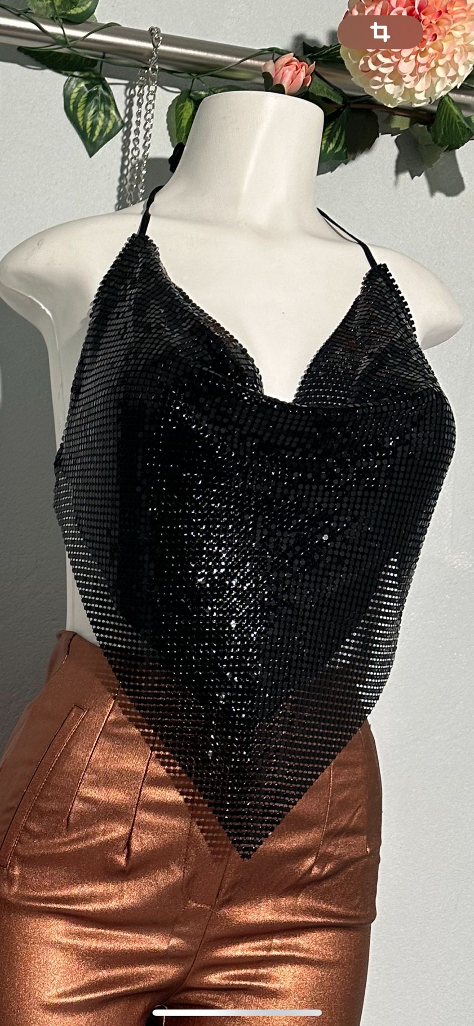 Top Halter Brillante de Poliéster y Aluminio - Talla Única