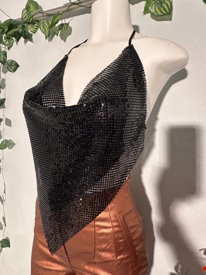 Top Halter Brillante de Poliéster y Aluminio - Talla Única