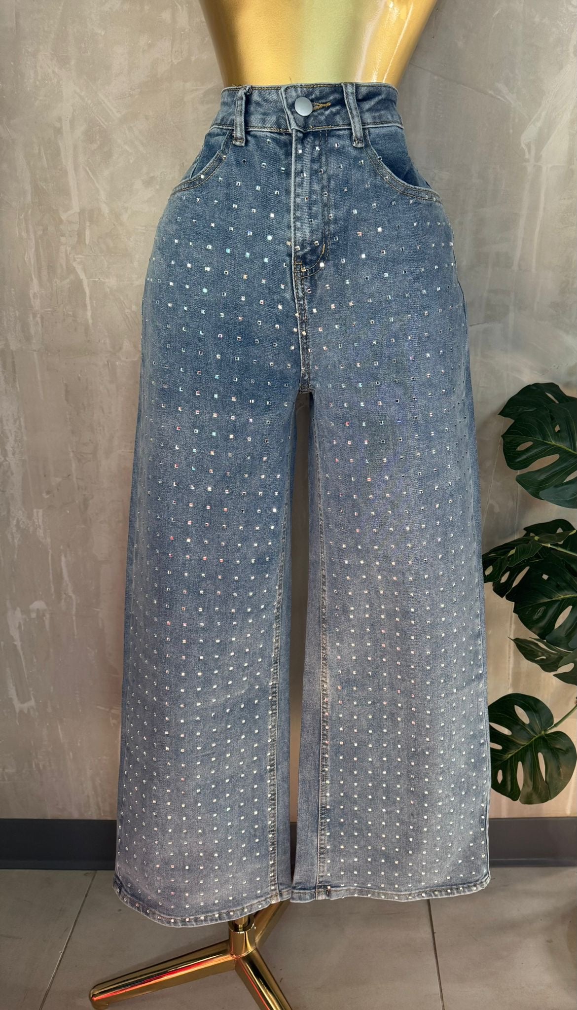 Mahón Denim Wide Leg con Brillos