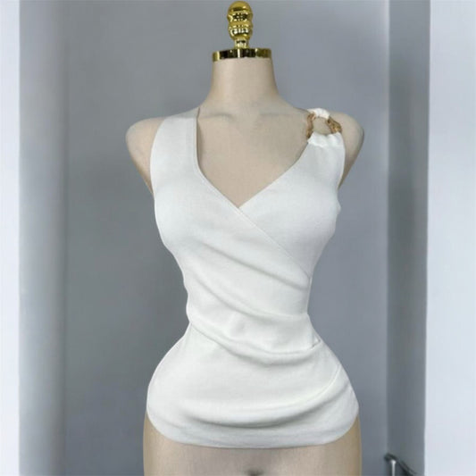 Top Cruzado Blanco con Detalle Oro