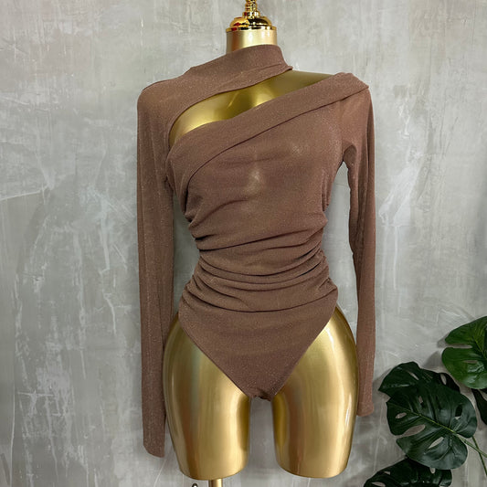Body Asimétrico Brillante Chocolate