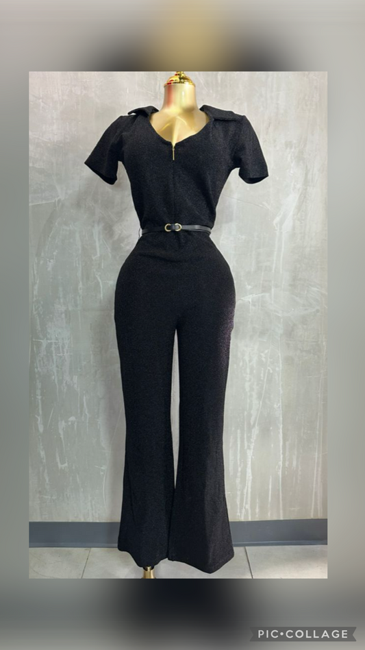 Jumpsuit Negro Elegante con Cinturón