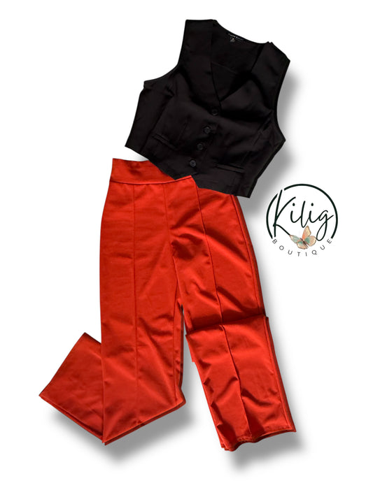 Pantalón Rojo-Anaranjado con Corte Elegante y Pierna Recta