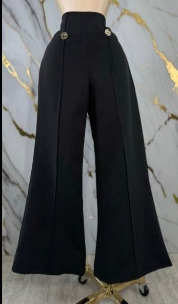 Pantalón Palazzo Negro “Luxury Fit” con Botones Dorados