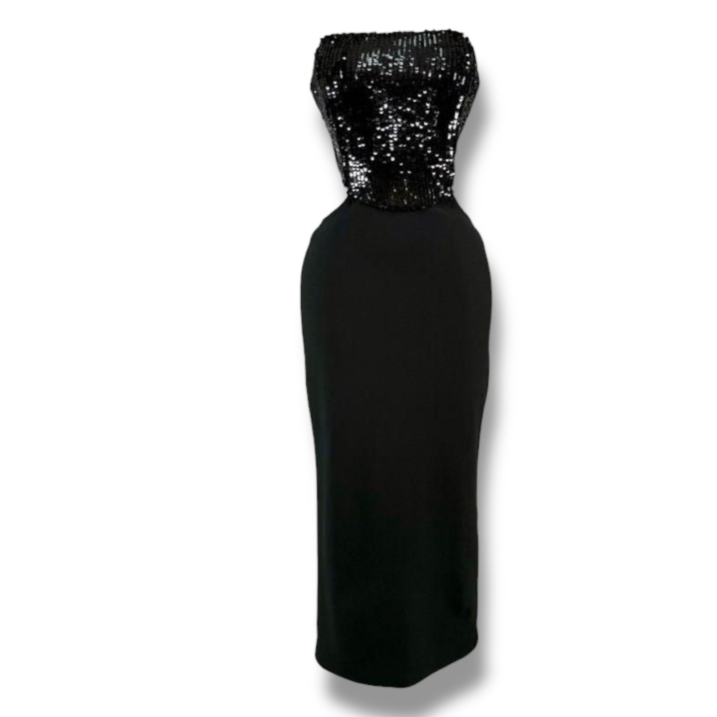 Vestido Strapless con Lentejuelas y Falda Midi Negra