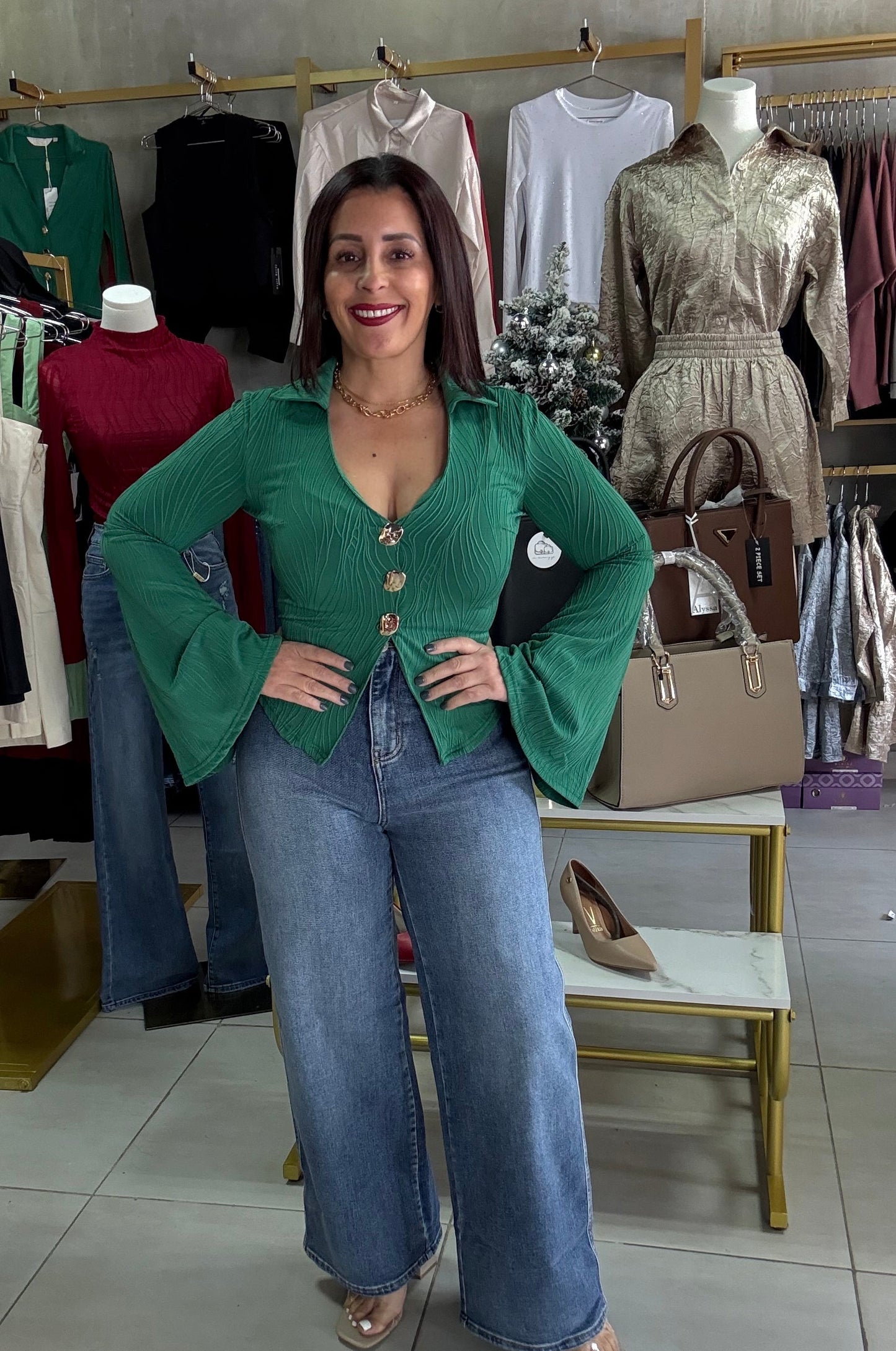 Blusa Manga Acampanada – Color Verde Esmeralda