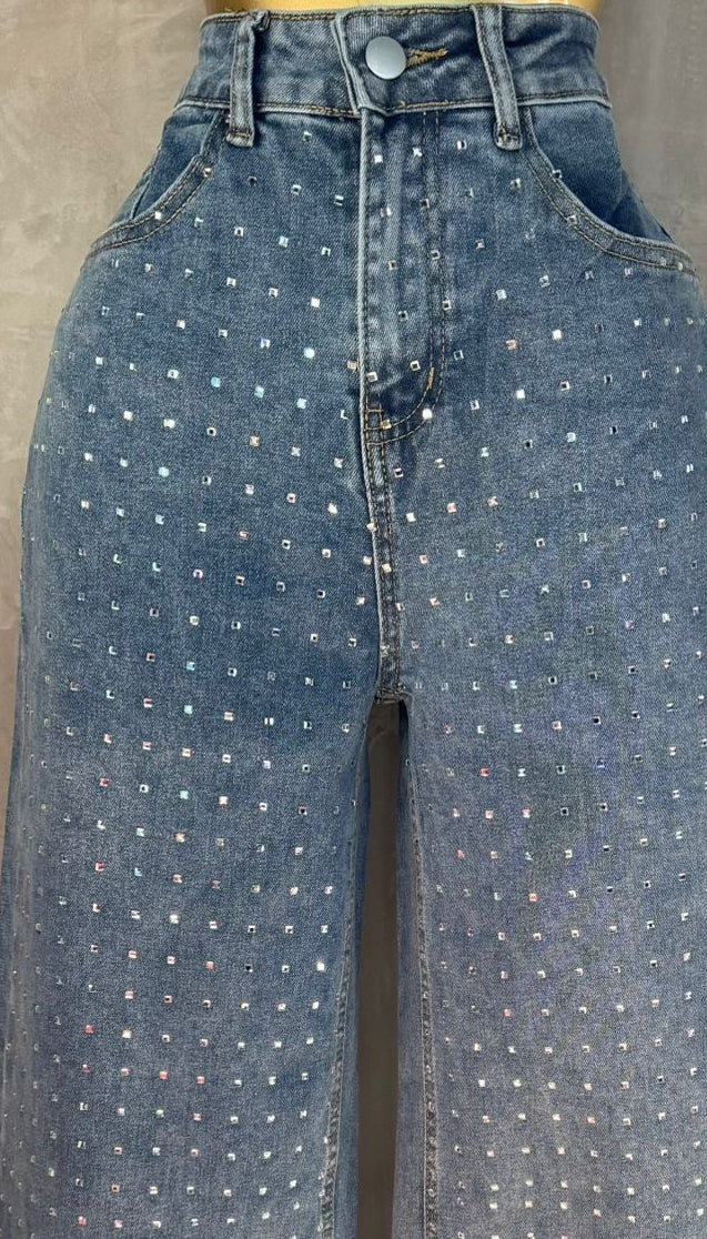 Mahón Denim Wide Leg con Brillos
