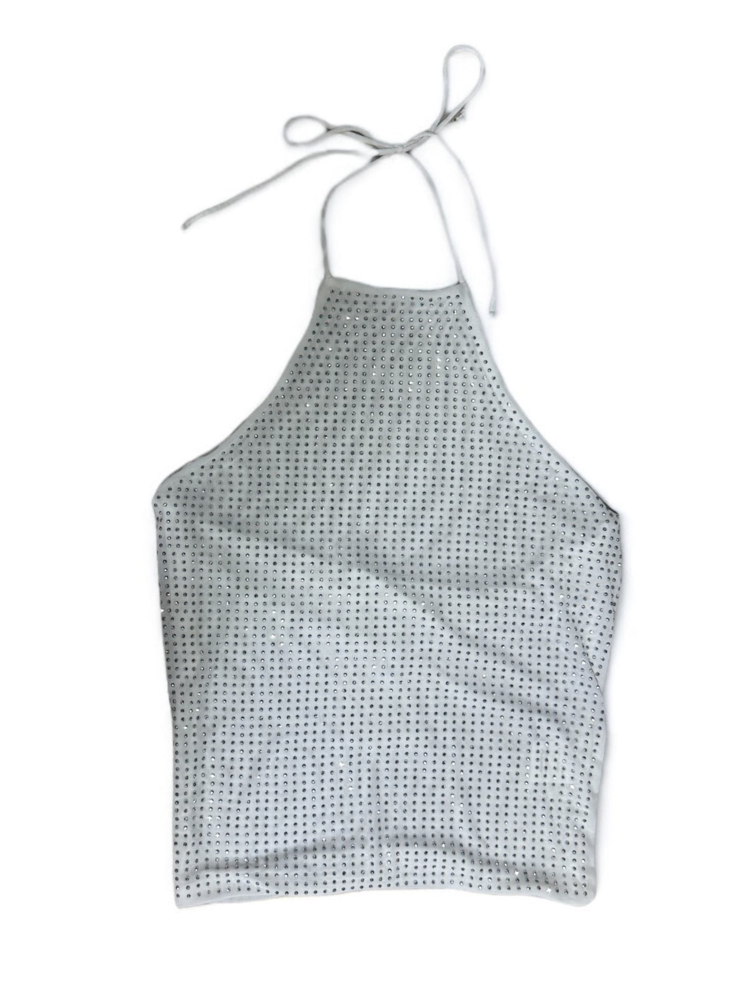 Top Halter con Brillos – Blanco, Amarillo y Negro