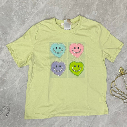 Camisa Plus de Algodón con Corazones Smiley y Detalles Brillantes - XL image