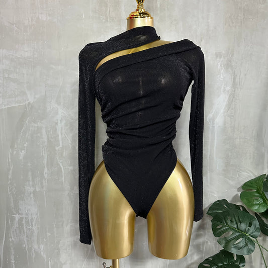 Body Asimétrico Brillante Negro