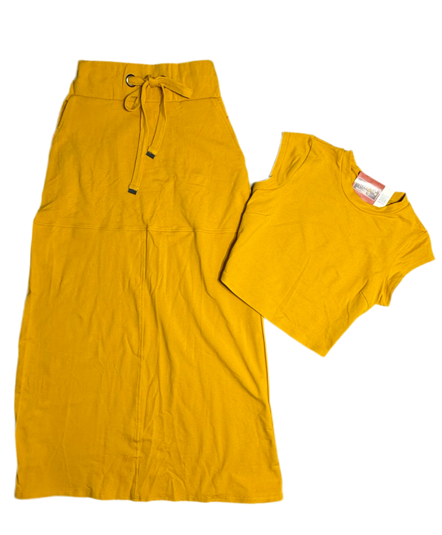 Set Casual Amarillo Mostaza: Top Crop y Falda Midi