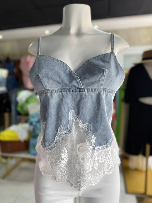 Blusa Mahón con Encaje Floral